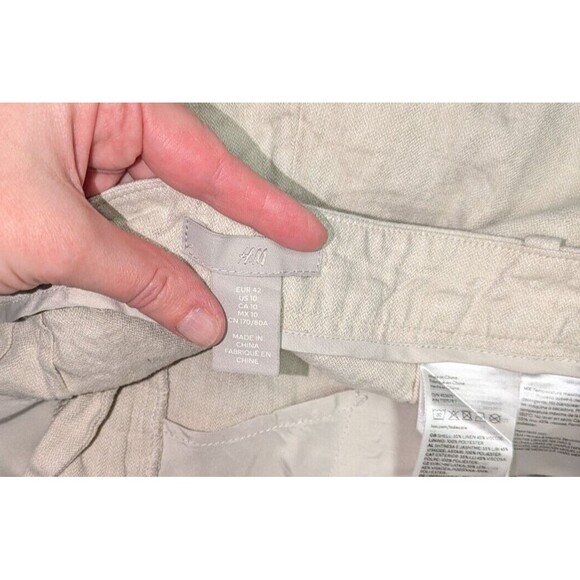 H&M Pants 10 Women's Beige High Rise Straight Leg Linen Blend Ankle Casual - Picture 7 of 8